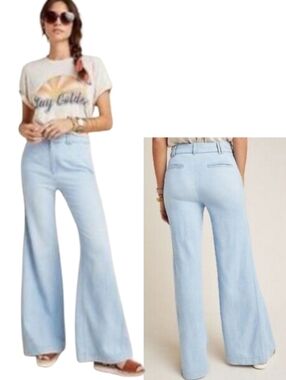 Pilcro Flare Cut Linen Blend Denim Jeans Pants